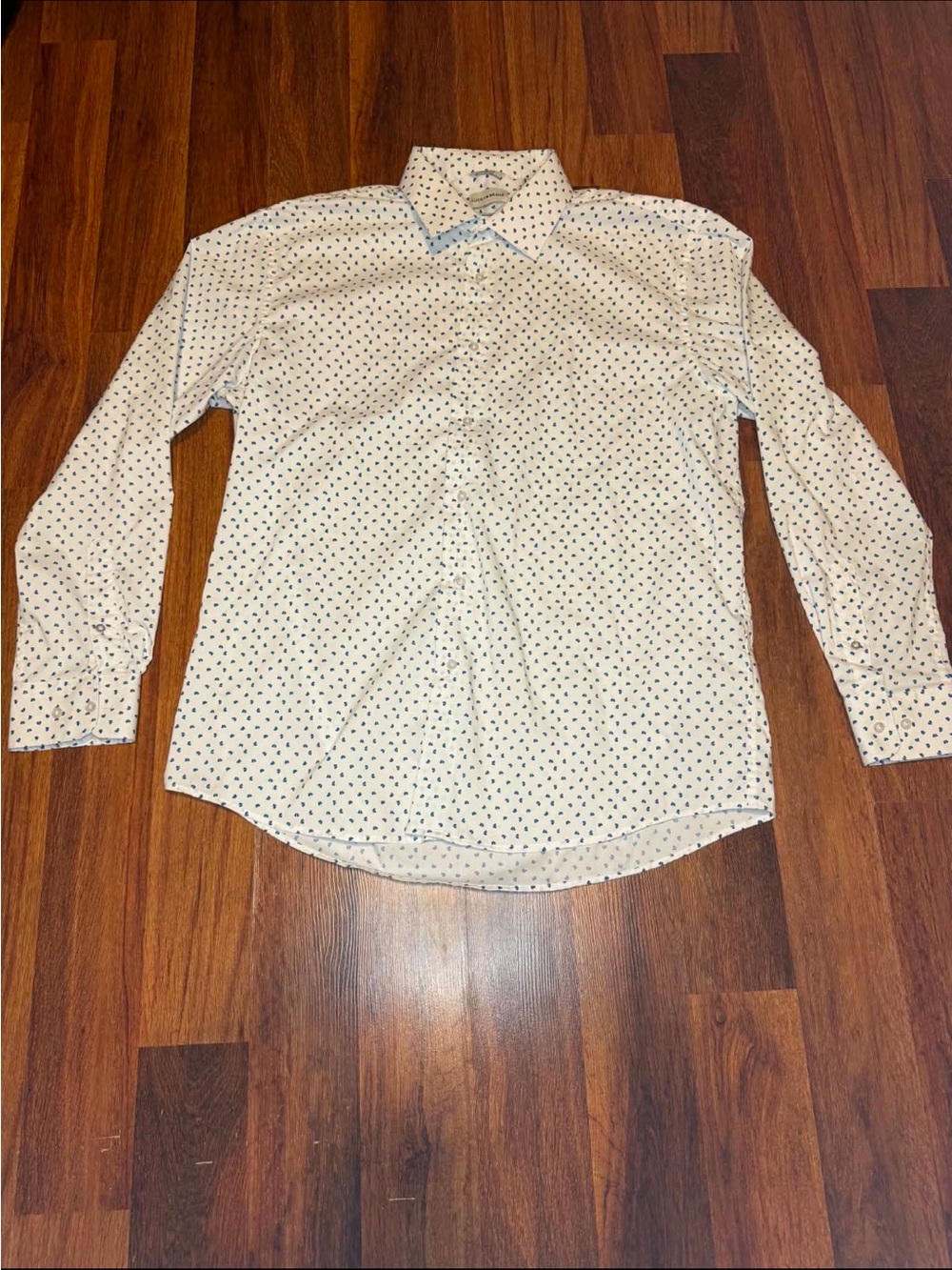 Lucky Brand White Long-Sleeve Button-Up Shirt with Navy Micro Print